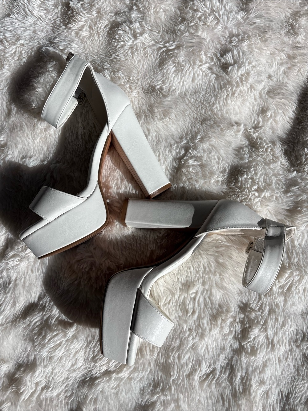 White Platform Block Heel Sandals with Ankle Strap